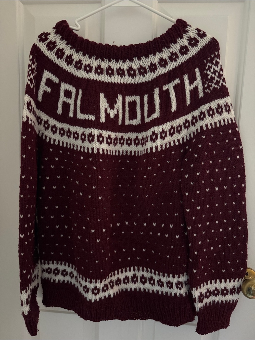 Cape Cod Vintage Handmade Falmouth Fair Isle Maroon and White Women's Sweater